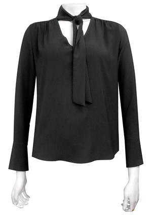 BLACK - Cindy office shirt with neck tie (Silk-like fabric)